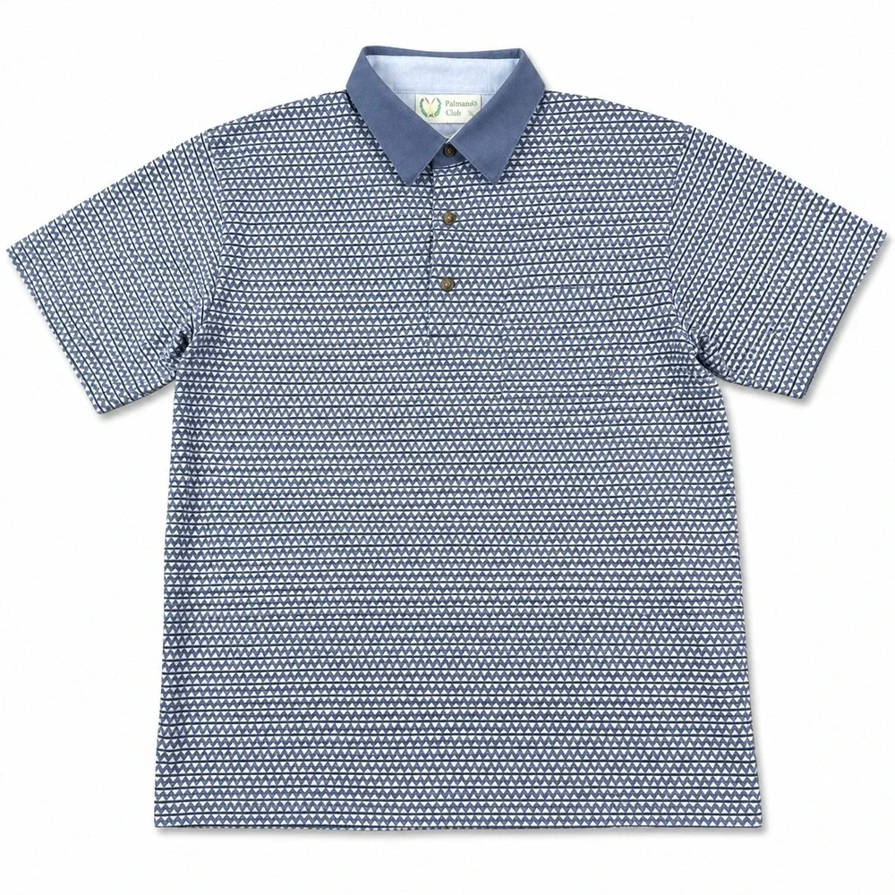 Vintage Palmland Club Polo Shirt Mens Large Blue Geometric Pattern‎ Golf